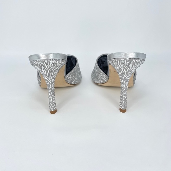 Larroude Colette Crystal & Suede Mule Heels w. Rhinestones in Silver Gray 9 - Picture 6 of 14